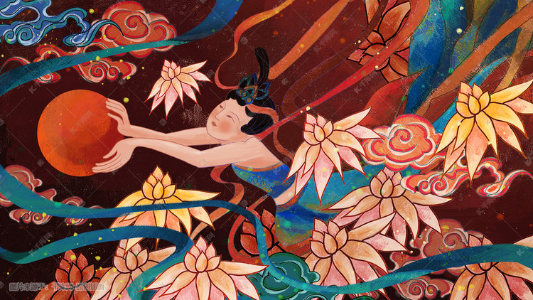 敦煌壁画飞天仕女插画