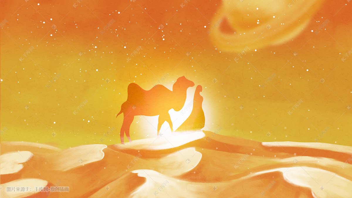 唯美治愈暖色调沙漠骆驼少女