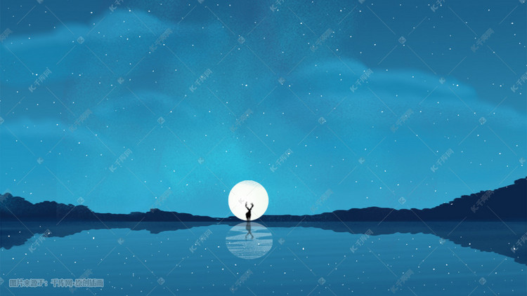 日系唯美清晰夜晚星河月亮梦幻插画