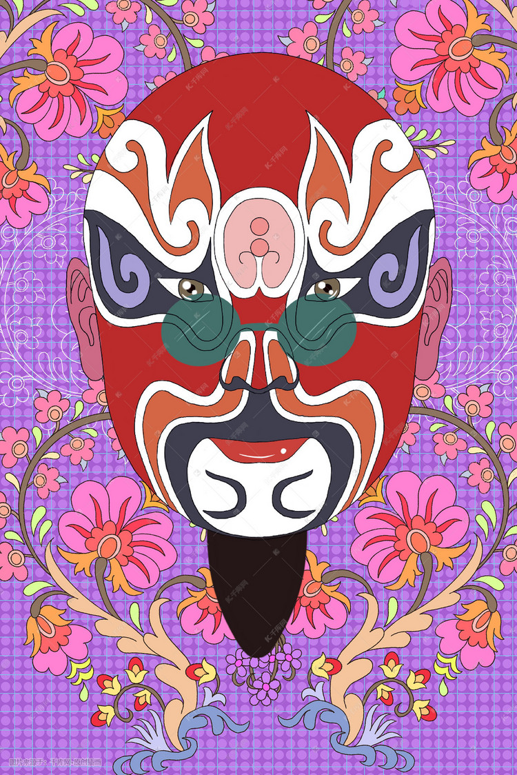 中国风国潮红脸关公京剧脸谱图