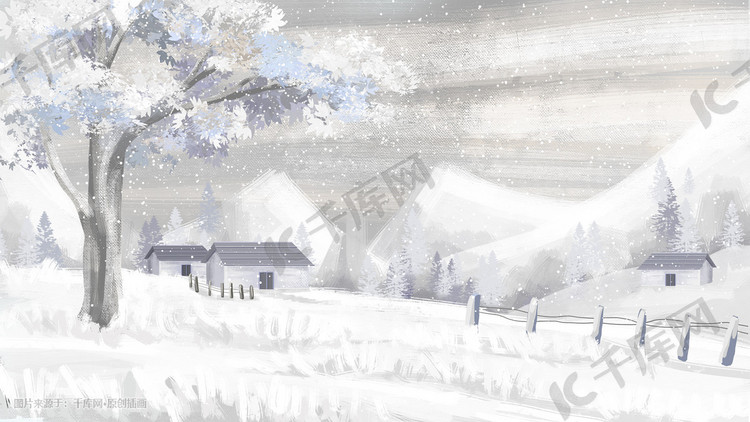 冬季雪景风景手绘