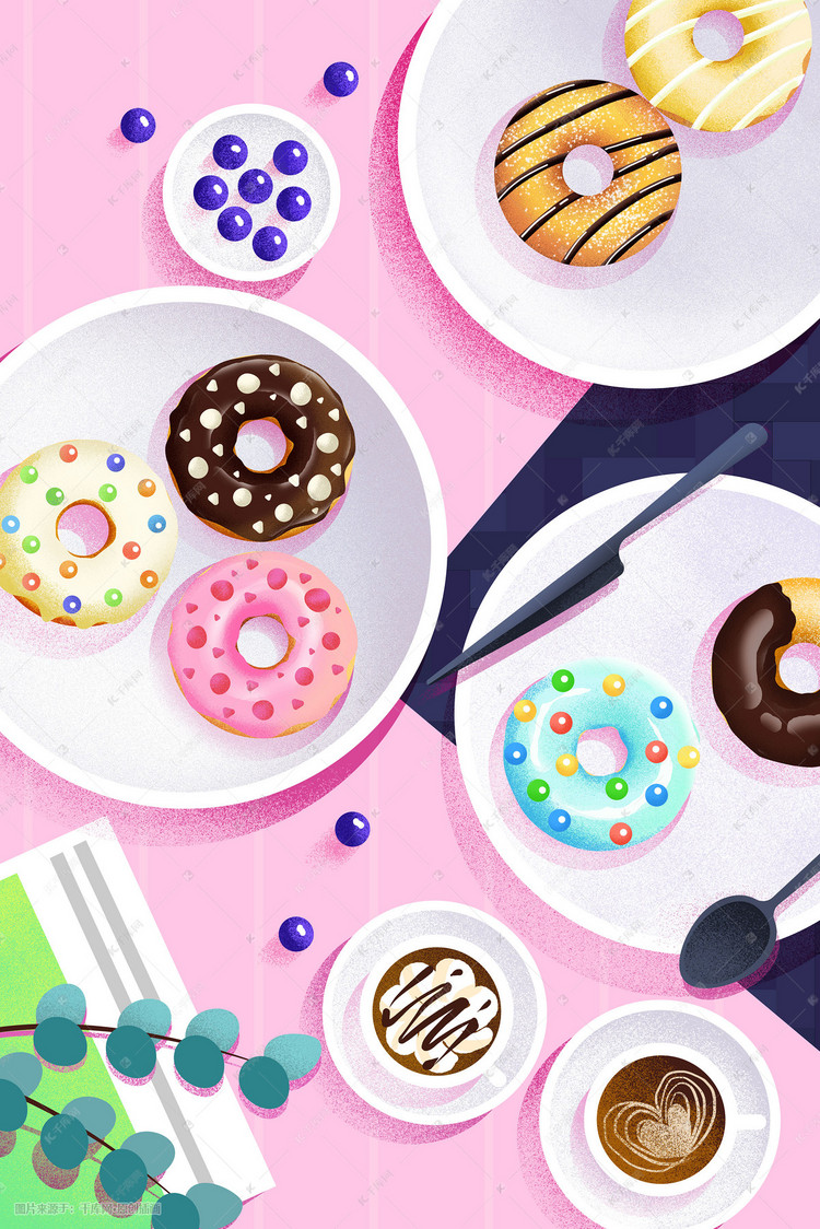 美食插画甜甜圈海报背景