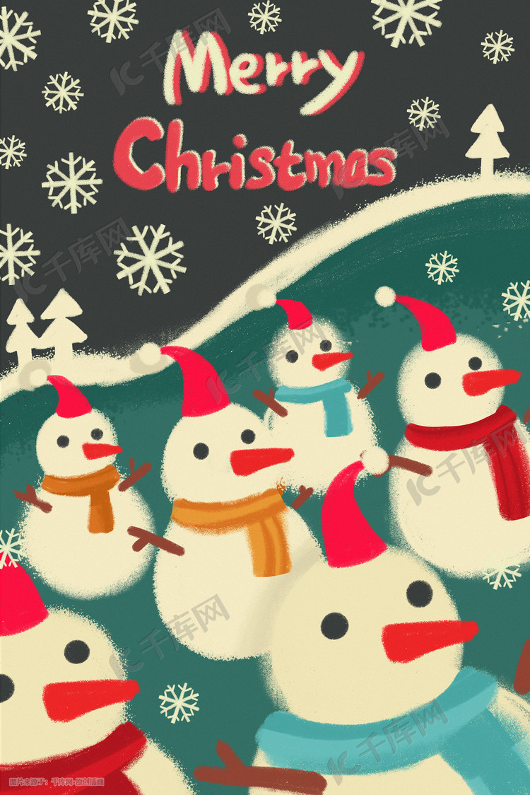 梦幻圣诞雪人圣诞节庆祝圣诞插画圣诞