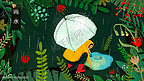 节气雨水下雨少女绿色清新手绘插画