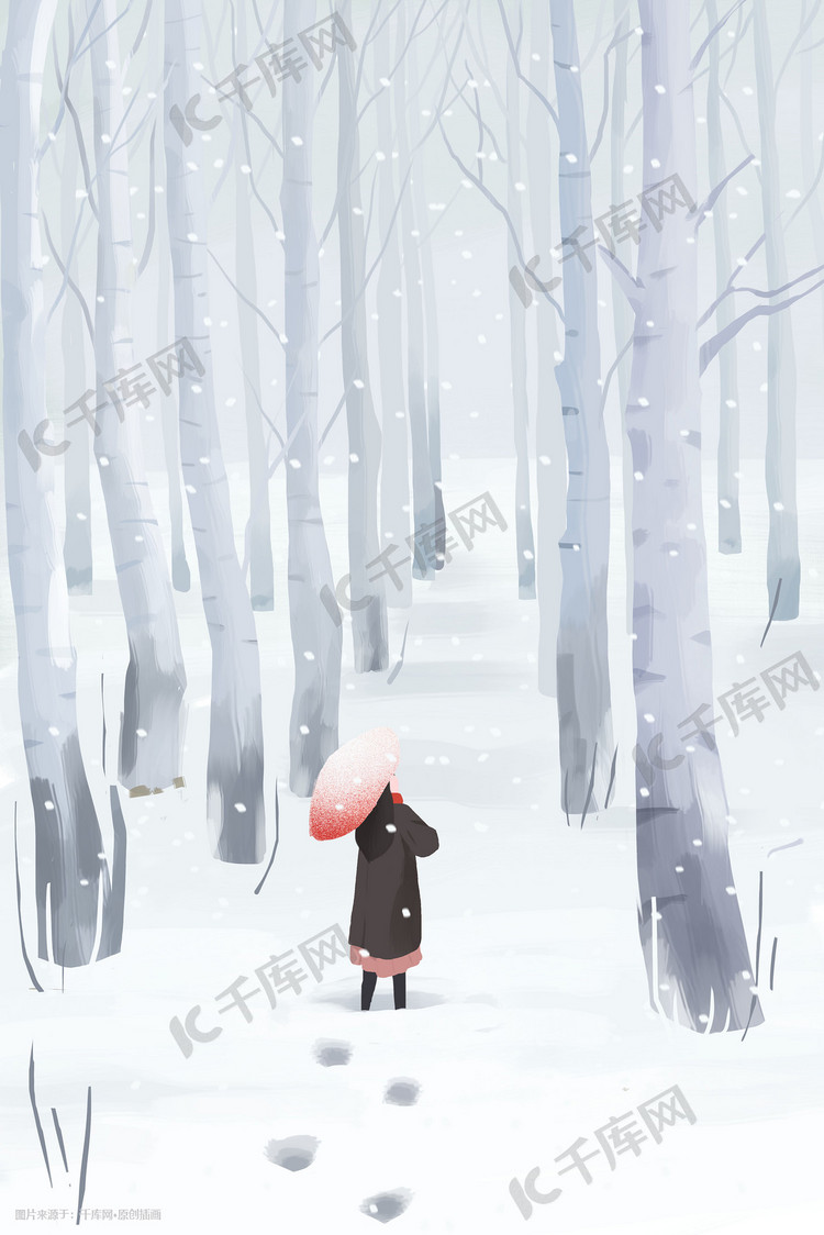 冬季的白桦林插画