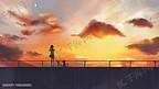 夕阳天空主题插画——与晚霞散步