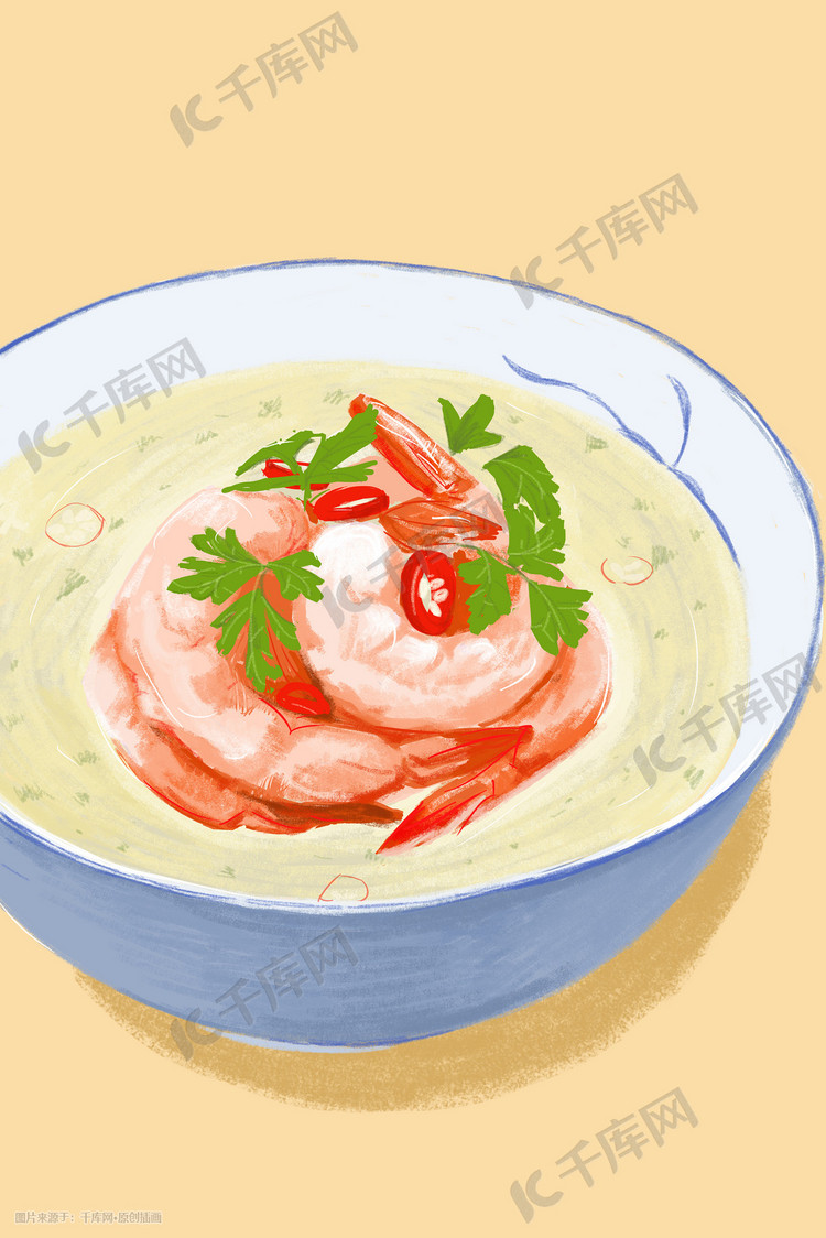 中华美食海鲜粥插画背景