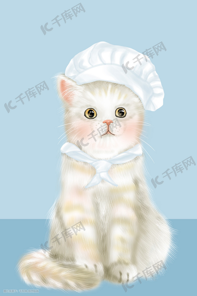 可爱萌宠宠物猫咪厨师手绘插画psd