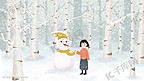 清新唯美立冬大雪堆雪人插画