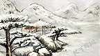 四季水墨风景山水雪景手绘插画