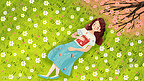 欣赏樱花和女孩躺在花海
