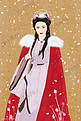 国潮中国风服饰之汉服古装女子红披风落雪