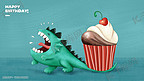 Q版卡通生小怪兽生日被蛋糕砸海报