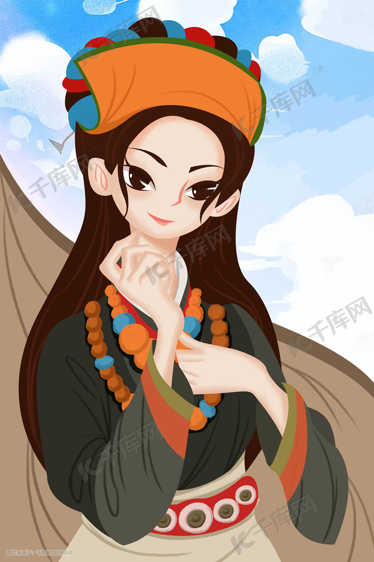 少数民族人物门巴族手绘插画图片-千库网