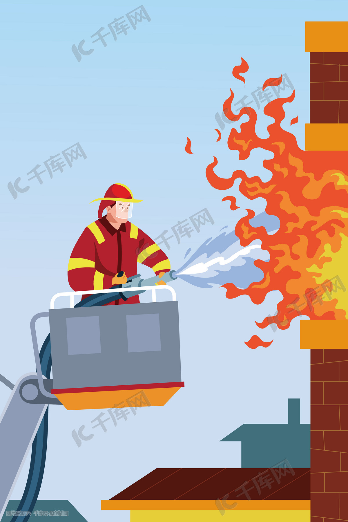 消防救火场景插画