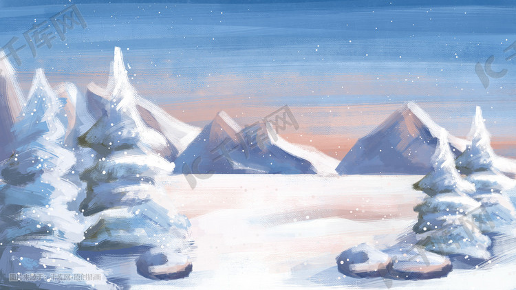 油画风格冬季风景