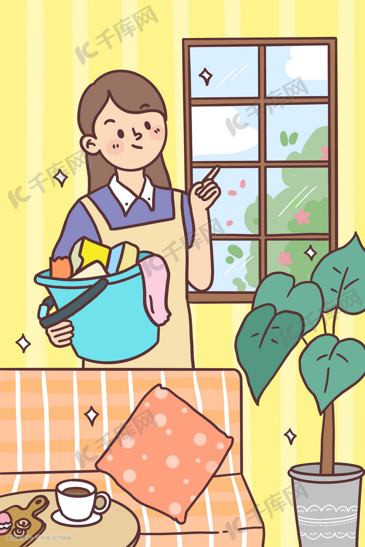 五一劳动工作家务勤劳妈妈插画