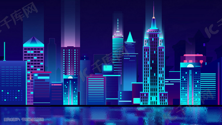 深蓝色科技城市立体插画科技