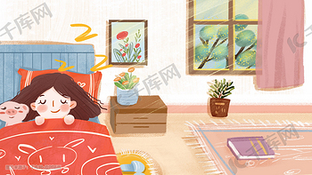 女孩春困睡觉人物小清新