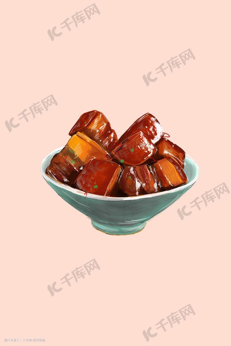 中式美食红烧肉写实手绘