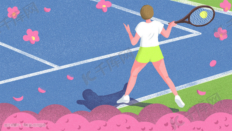 春天的网球场插画banner背景