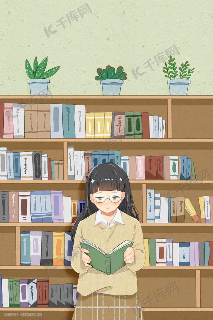 校园生活女孩图书馆读书小清新文艺青春