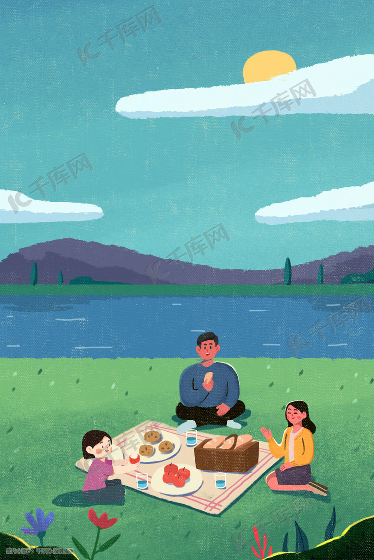 春季一家人旅行野餐