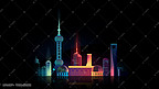暑假旅游上海城市夜景扁平风景