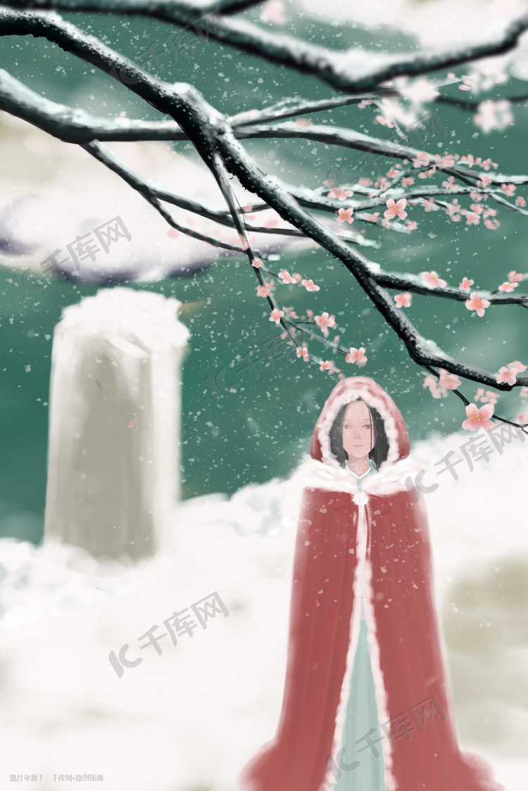 雪地观梅插画背景