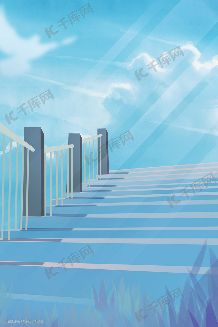 蓝色系冷淡楼梯台阶天空云朵背景