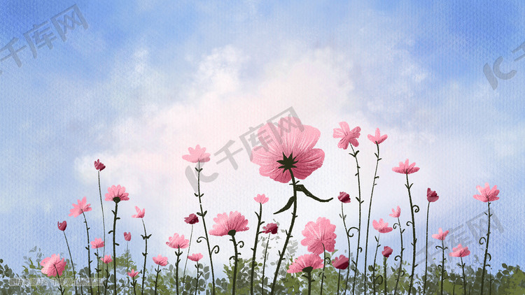 天空下粉色的花朵