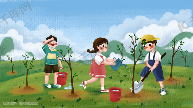 环保保护环境植树节种树社会公益孩子学生