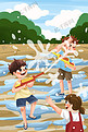 六一儿童节童趣泼水打水枪孩子游戏玩耍六一