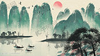 中国风水墨风山川河流风景配图