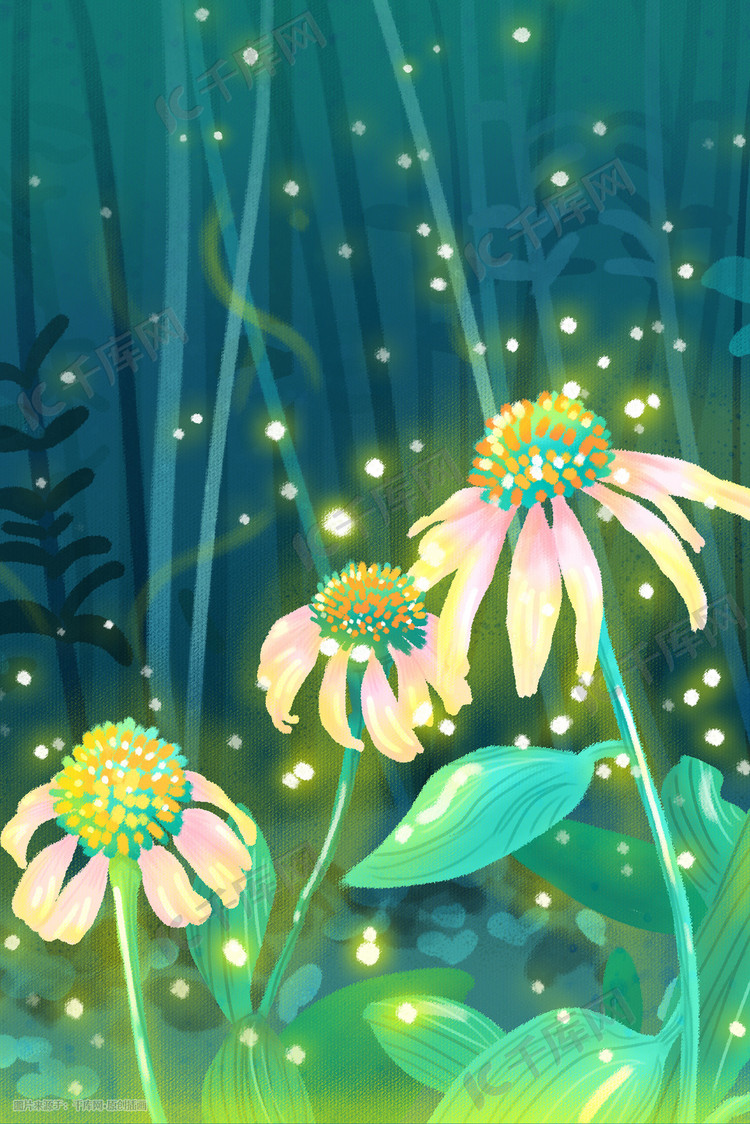夏夜植物大自然花朵发光