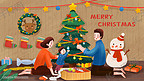 圣诞主题之家人一起打扮圣诞树圣诞
