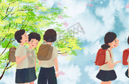 开学季学生放假路上天空云风景背景六一