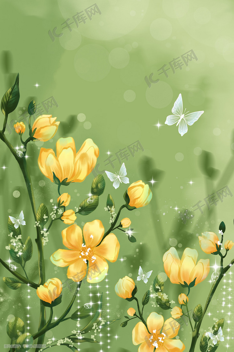 春天春季迎春花植物插画图片-千库网