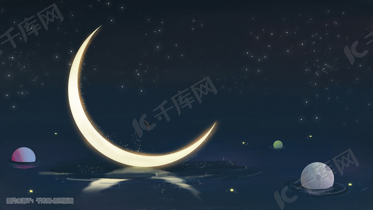 深夜月亮夜空星球唯美背景图