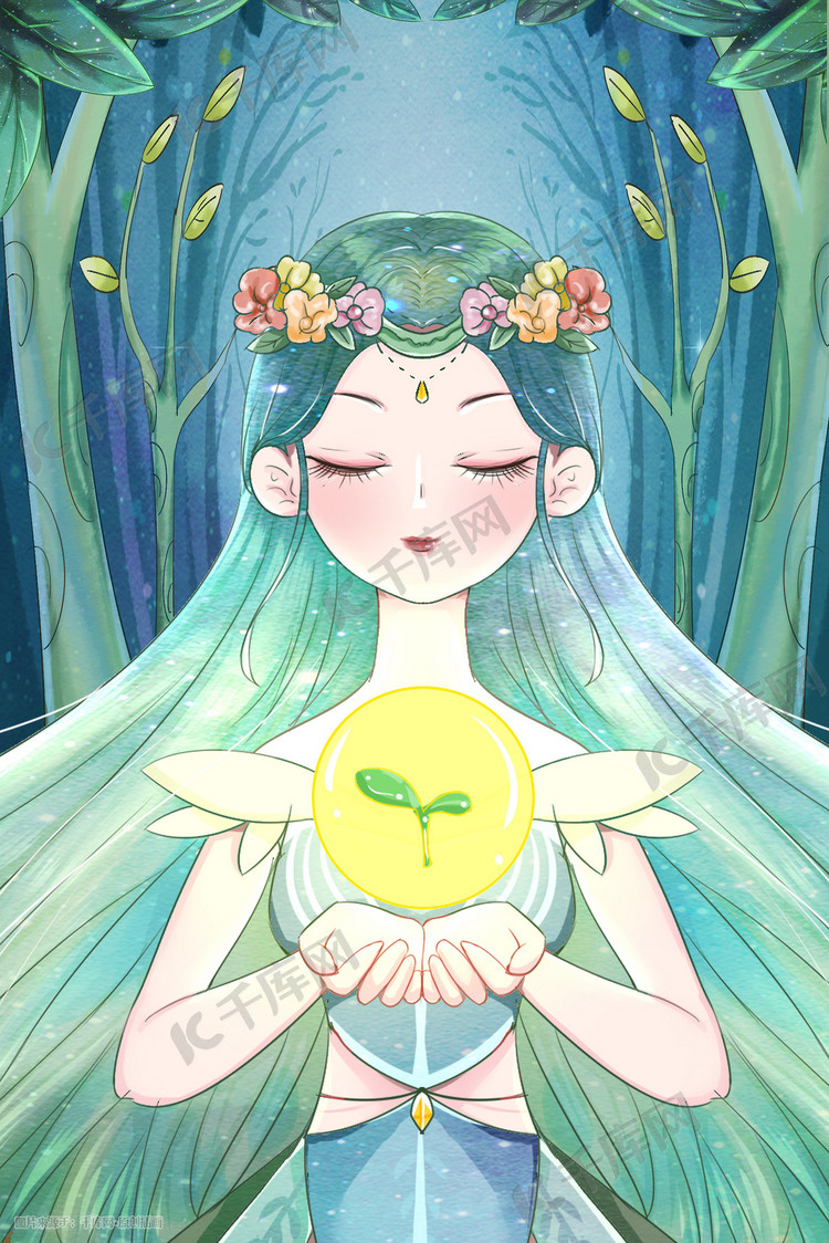 千库插画频道为手绘春天精灵植物树苗希望插图提供免费下载