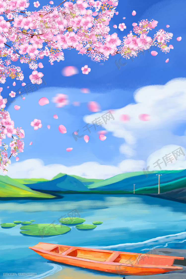 樱花春天樱花节唯美风景插画