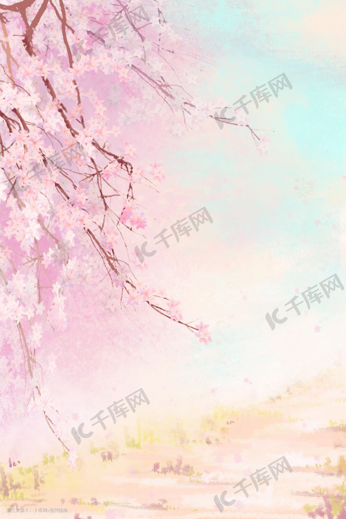 春天唯美粉色樱花小清新花瓣景色