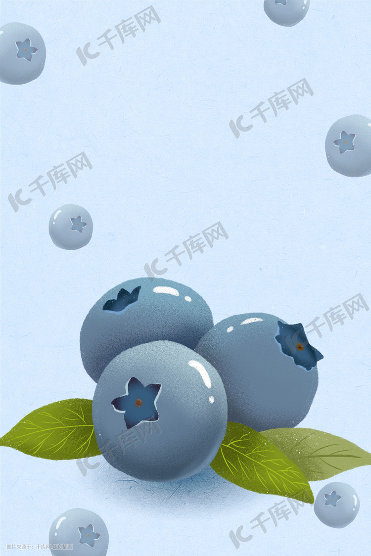 蓝色小清新蓝莓可爱水果简约背景插画图片-千库网