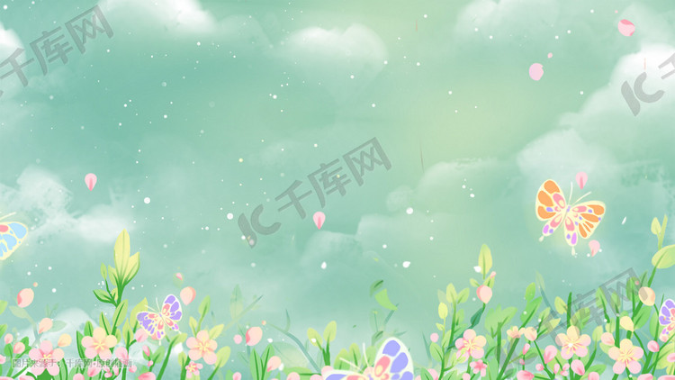绿色唯美卡通小清新春季春古风花卉植物配图