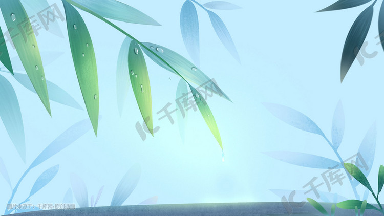 唯美虚幻蓝色绿色竹子中国风背景 素材来源:千库网商用版权素材(图片