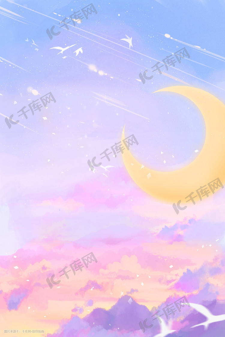 唯美浪漫治愈云朵天空月亮小清新场景