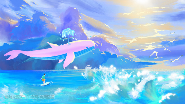 梦幻唯美鲸鱼天空大海冲浪海浪3