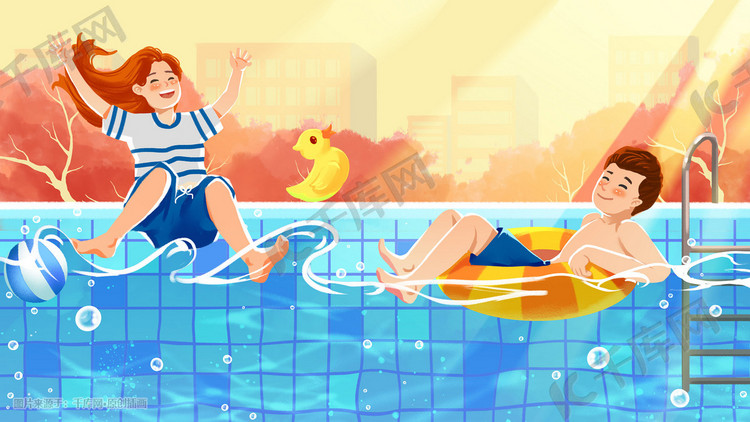 夏天大暑小暑游泳解暑小黄鸭泳池女孩情侣