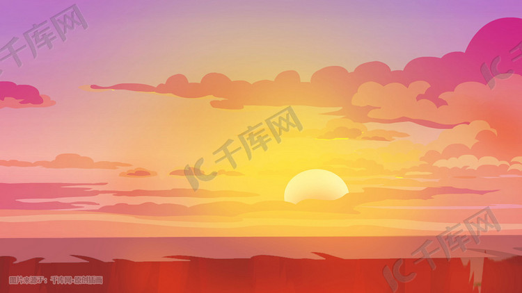 矢量唯美风景黄昏景色插画背景