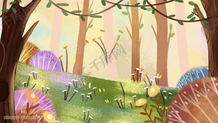卡通儿童插画秋季森林风景背景